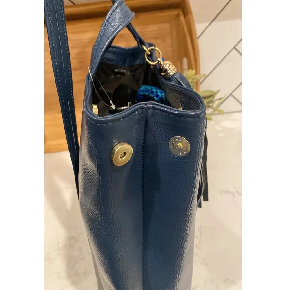 Sarahí blue tribal accent tassel backpack bohemian indigenous faux leather